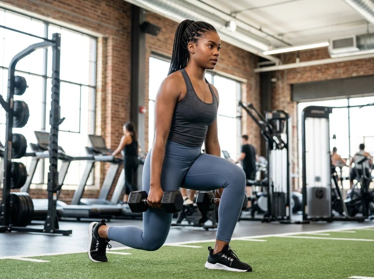 Active woman with braids working out with confidence