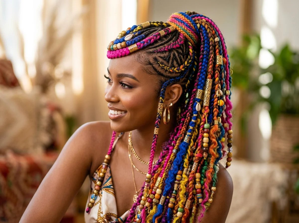 Multiple creative braid styles with different colors and accessories