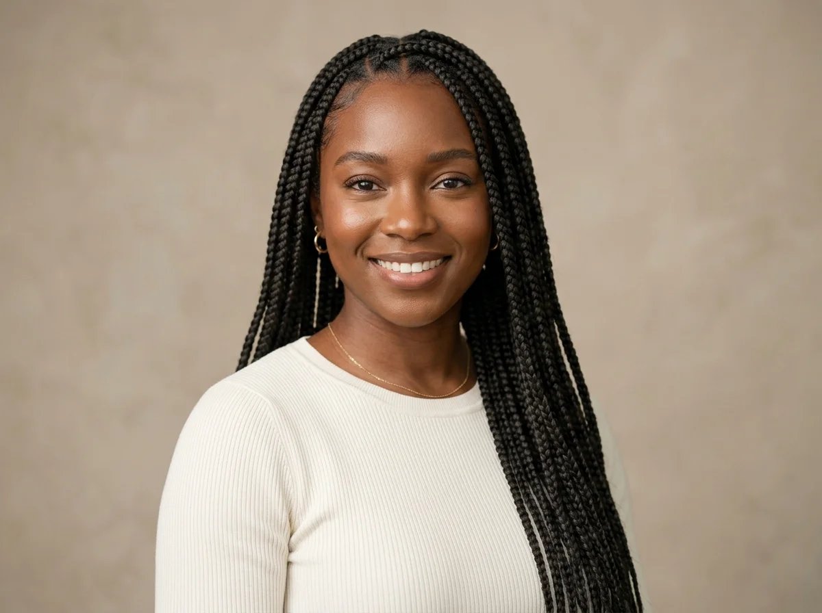 Woman with beautiful protective box braids hairstyle