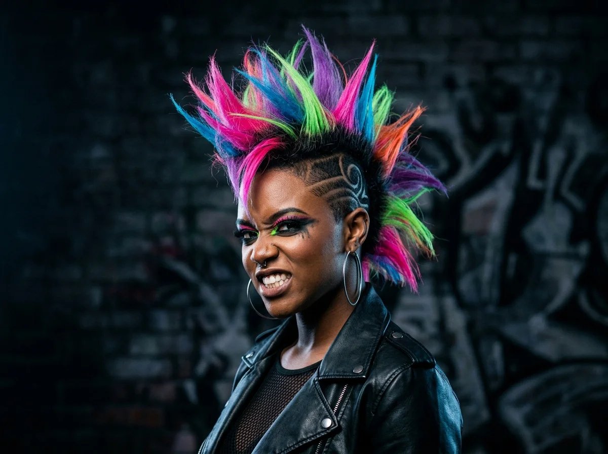 Persona con un'acconciatura audace che esprime sicurezza
