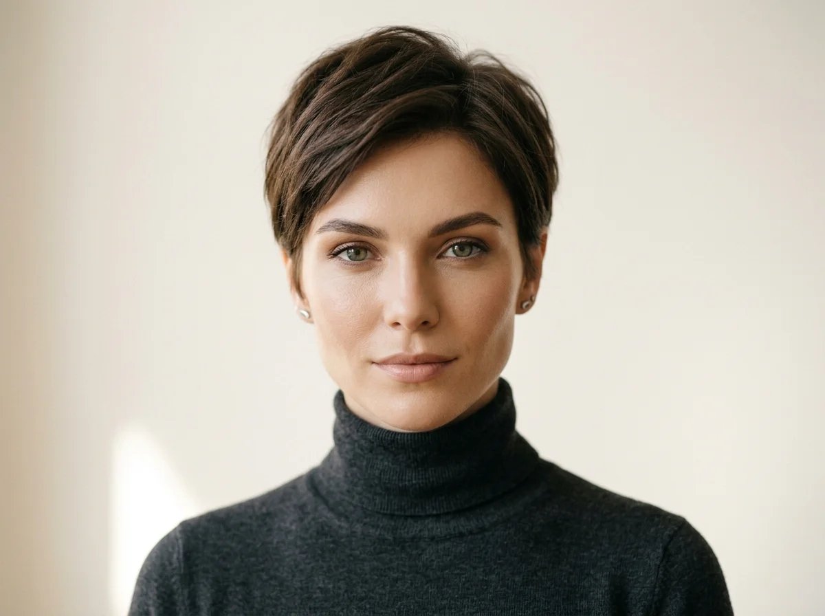 留著精靈短髮的女性展現精緻五官