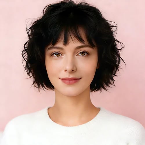 short bob curly bangs