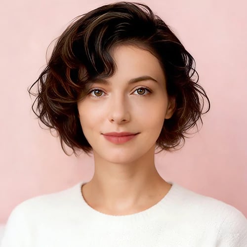 curly bob short bangs